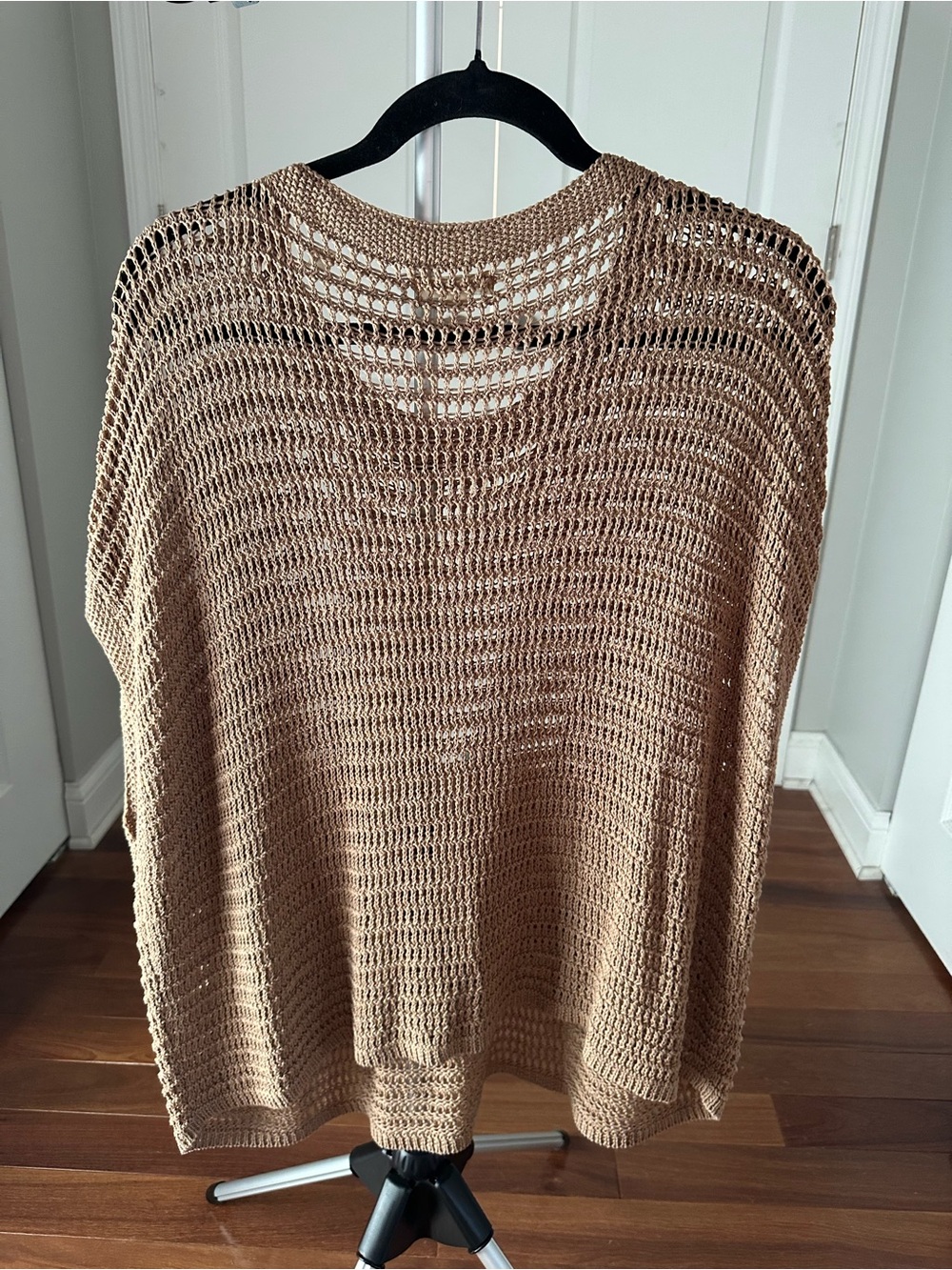 Max Studio Open-Knit Scoop Neck Sweater in Tan - Picture 3 of 4